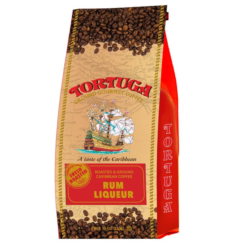 TORTUGA Caribbean Rum Liqueur Flavored Coffee, 10oz Gourmet Ground Coffee