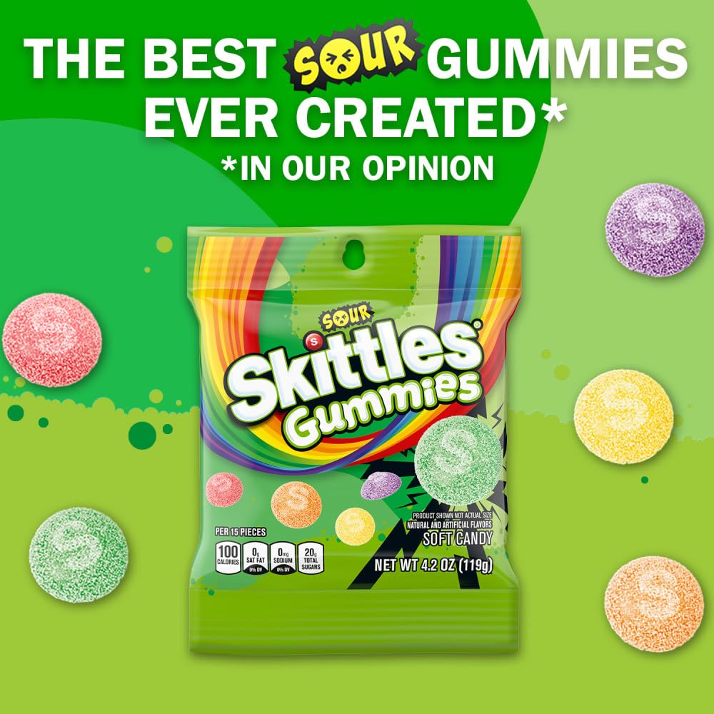 SKITTLES Gummies Sour Tart Gummy Candy  4.2 Oz Bags (Pack of 12) Bulk Candy