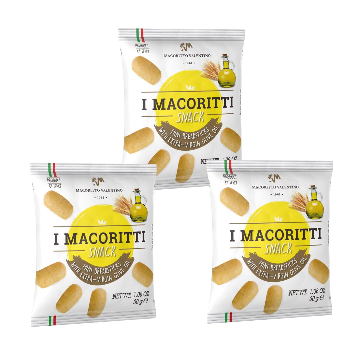 I Macoritti Snack Breadsticks With Extra Virflavor Blend Olive Oil | Dip & Bread Sticks Snacks - Authentic Italian Bread Snacks  Oven-Baked  Made In Italy - 1.06 Oz  Pack Of 3