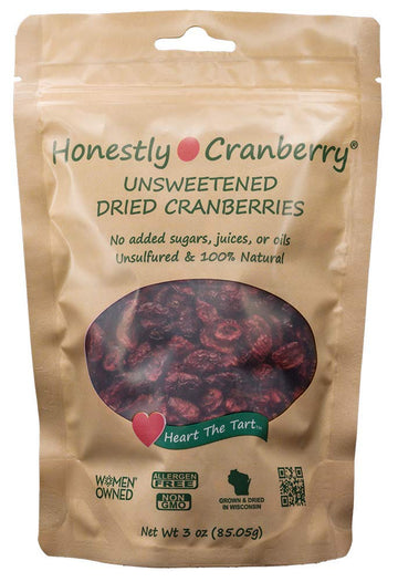 Honestly Cranberry - Unsweetened Dried Cranberries - No Added Sugars, Juices, Or Oils - Non-Gmo - Wisconsin Grown (3 Oz)