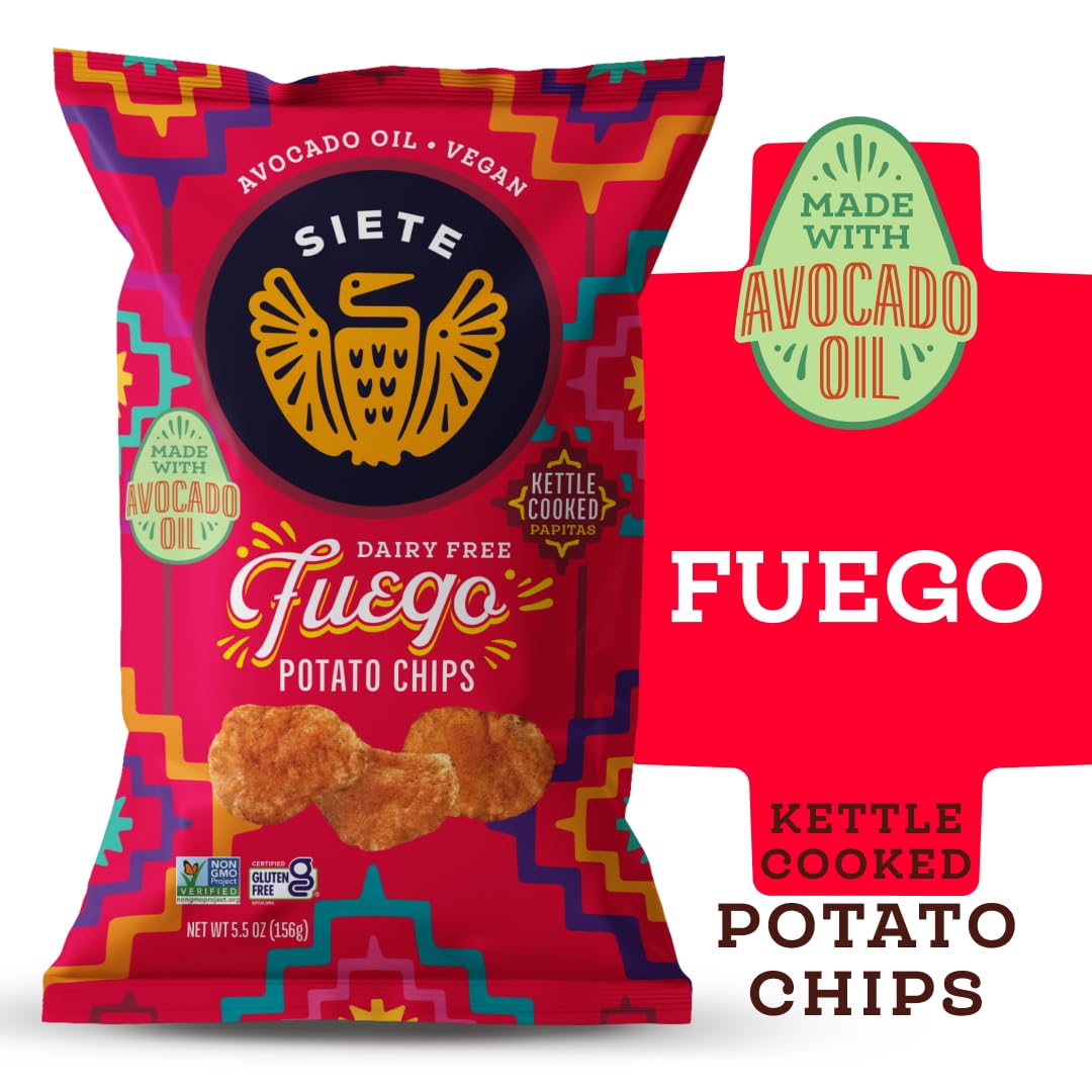 Siete Grain Free Potato Chips | Kettle Cooked | Gluten Free Chips | Vegan Snacks | Non GMO | Fuego, 5.5 Ounce (Pack of 6)