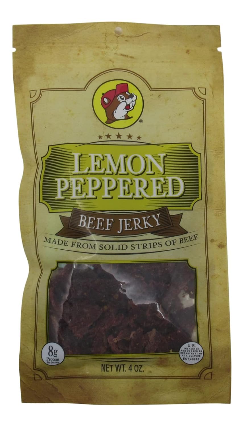 Buc-ees Smoked Lemon Peppered Beef Jerky - 10g Protein - 4 Ounce Bag - Lean & Tender Snack