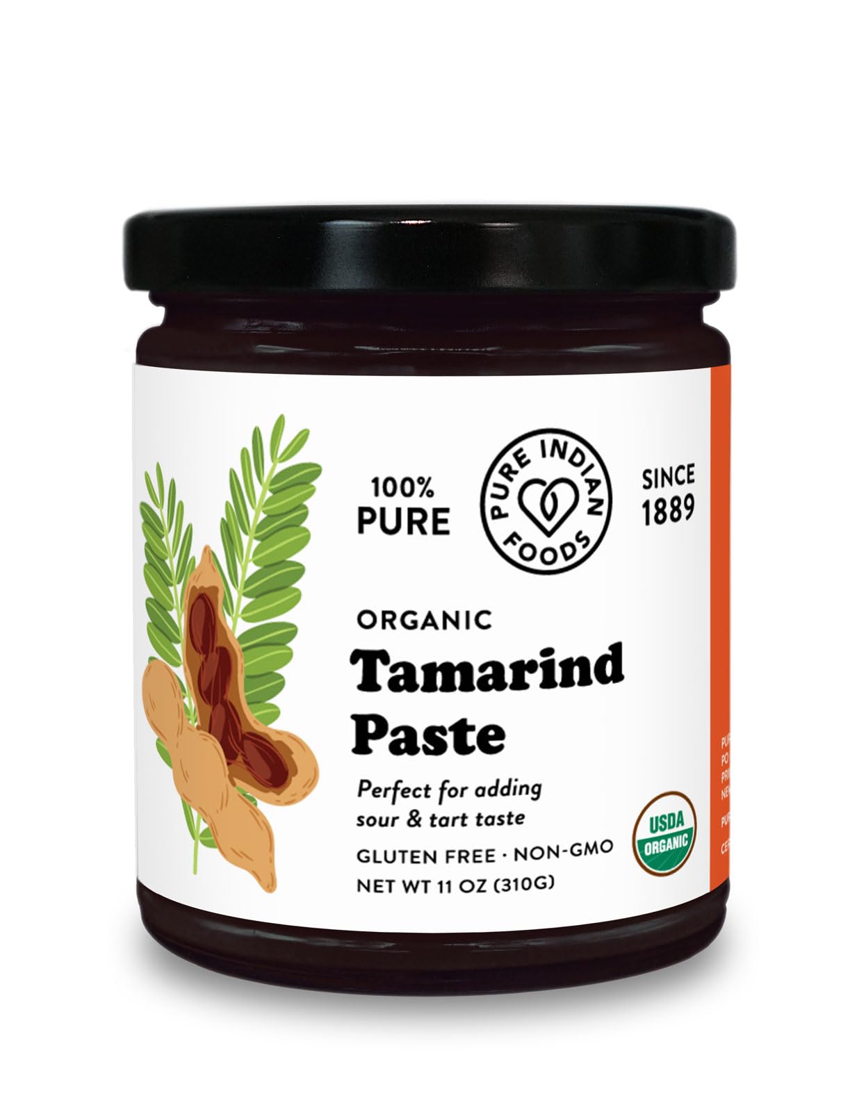 PURE INDIAN FOODS Organic Tamarind Paste Concentrate, Gluten Free, No Sugar Added, 11 Ounce Glass Jar