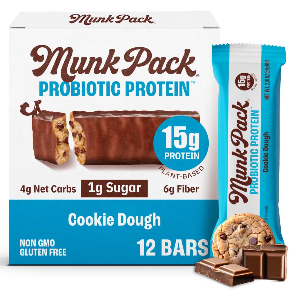 Munk Pack Keto Protein Bars, 15g Protein, 1g Sugar, 4g Net Carbs, Plant-Based, Gluten-Free, 12 Count