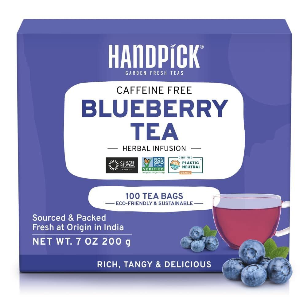 Handpick, Wild Blueberry Tea Bags (100 Count), True Premium Blueberry Herbal Tea With Hibiscus, Rose & Licorice | Brew Iced/Hot 