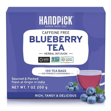Handpick, Wild Blueberry Tea Bags (100 Count), True Premium Blueberry Herbal Tea With Hibiscus, Rose & Licorice | Brew Iced/Hot 