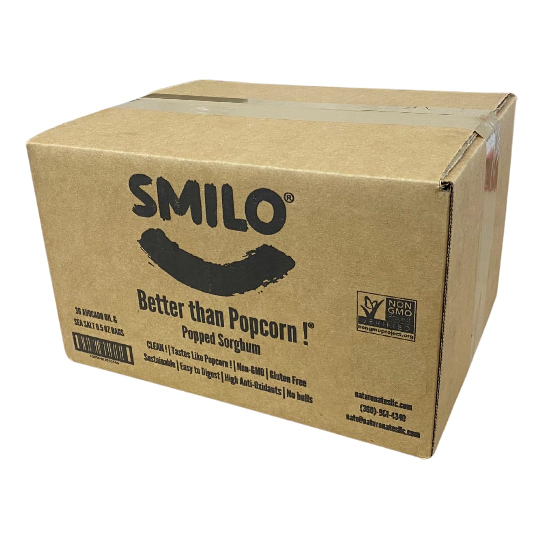 Smilo Better than Popcorn ! Avocado Oil & Sea Salt Popped Sorghum, 36 Pack of 0.5 oz