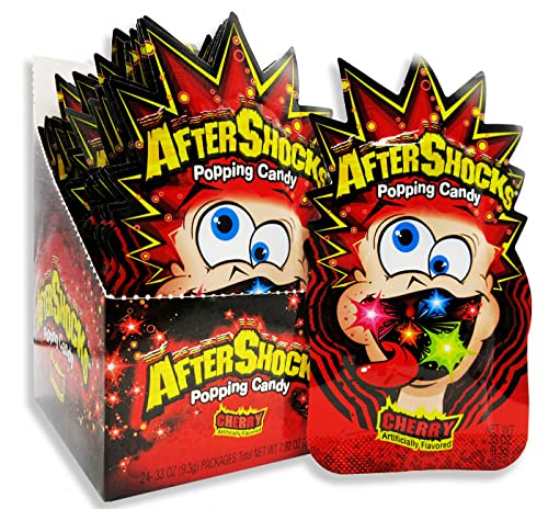 Foreign Candy Aftershocks Cherry Popping Candy Minis, 0.33 Ounce Packs - 24 Count Display Box