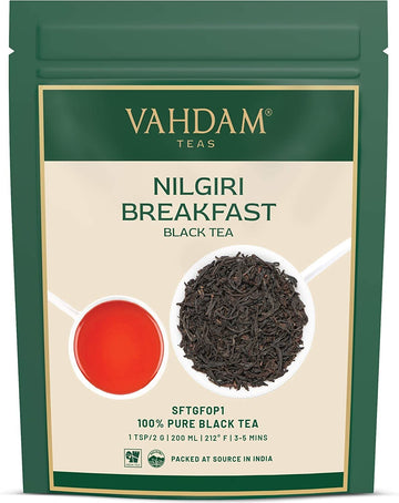 Vahdam, Nilgiri Breakfast Black Tea (150+ Cups/12Oz) Robust & Flavory Loose Leaf Tea  Unblended Single Origin Black Loose Leaf T