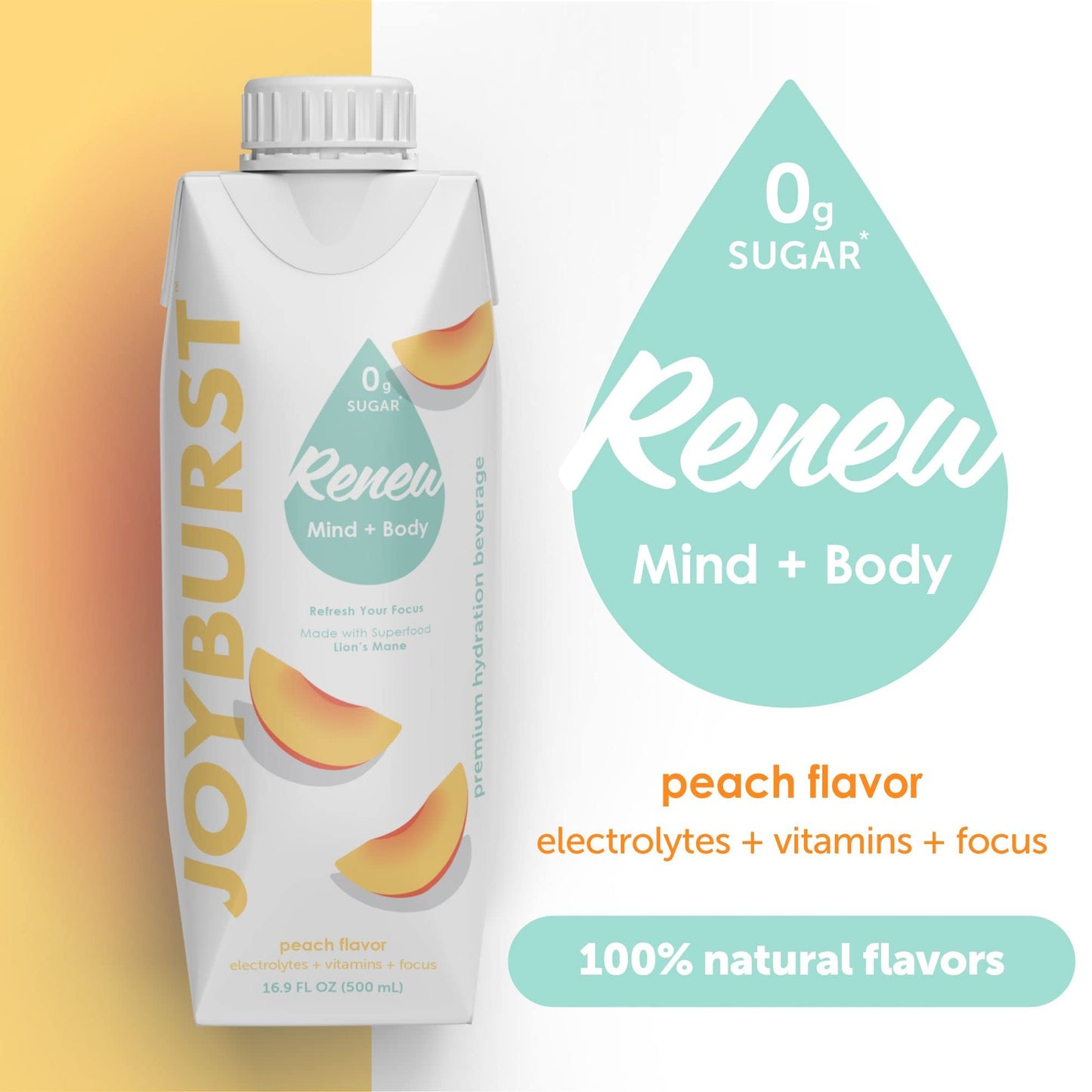 JOYBURST Sugar Free Electrolyte Water, Zero Calorie Hydration Drink, 12 Packs, Peach Flavor