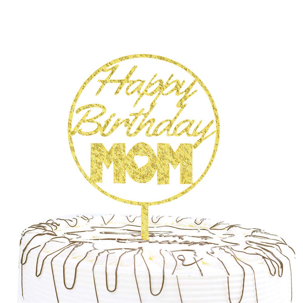 Yuinyo Happy Birthday Cake Topper For Mom Party, Cake Topper For Mama Cake Topper Decorations Happy Mother Party Supplies (Gold