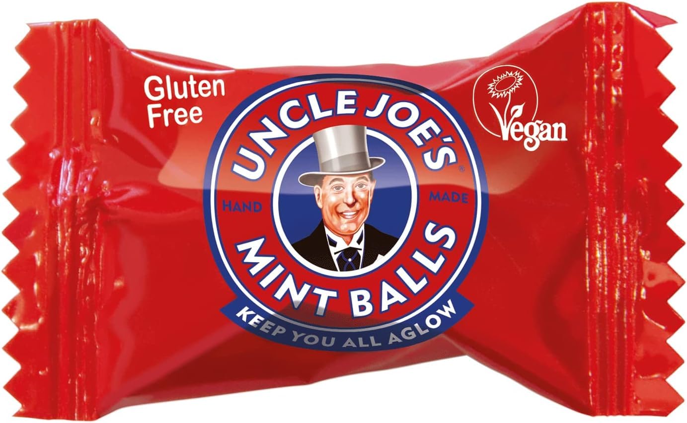 Uncle Joes Mint Balls | Traditional Peppermint Flavor | Natural, Gluten-Free & Vegan | Hand Cooked on Open Fires | Individually