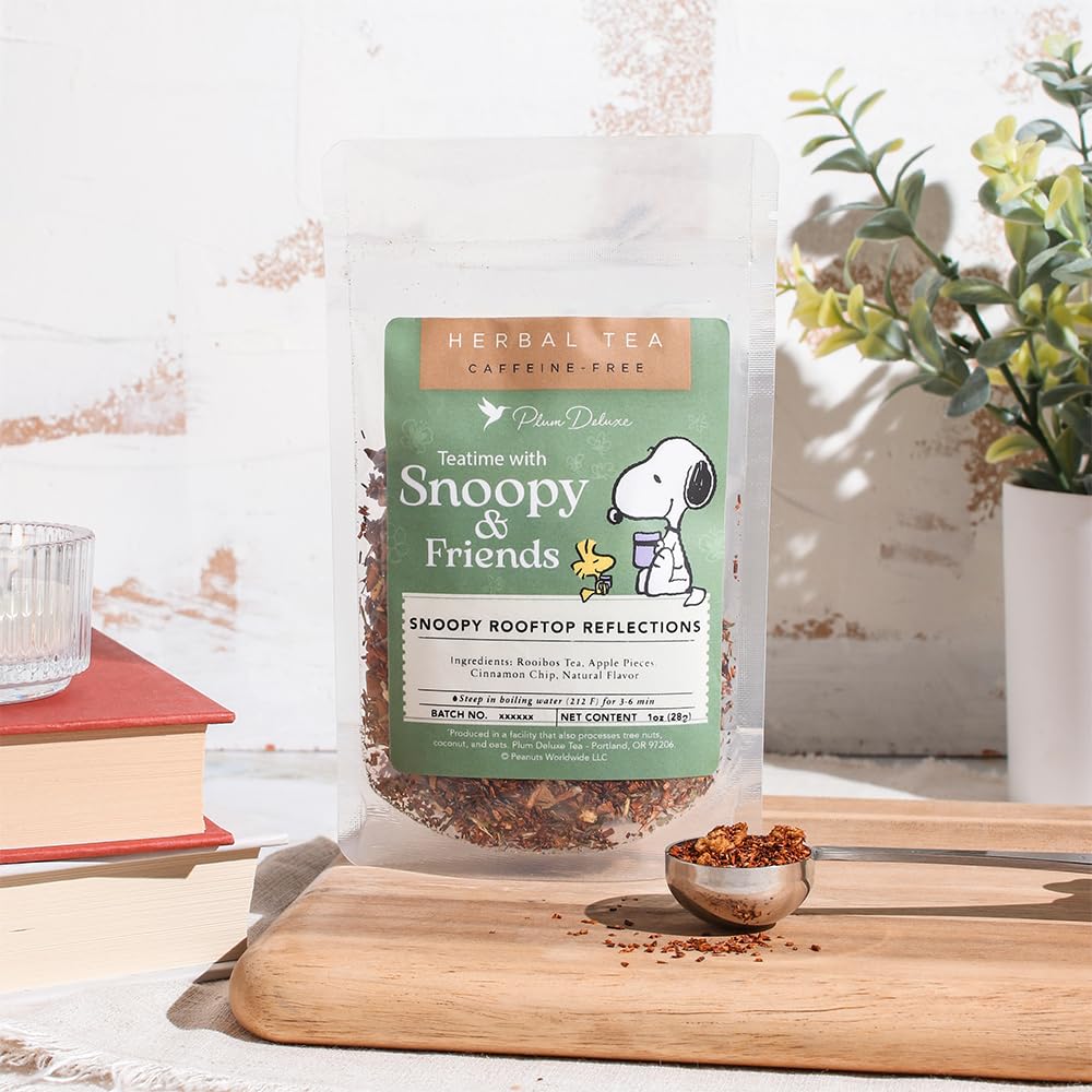 Plum Deluxe Brew Happiness Snoopy Collection Loose Leaf Tea  All Natural Black and herbal tea  Collectible Gift Tin