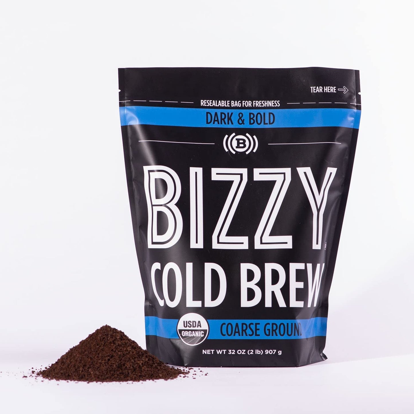 Bizzy Organic Cold Brew Coffee | Dark & Bold Blend | Coarse Ground Coffee | Dark Roast | Micro Sifted | Specialty Grade | 100% Arabica | 2 Lb