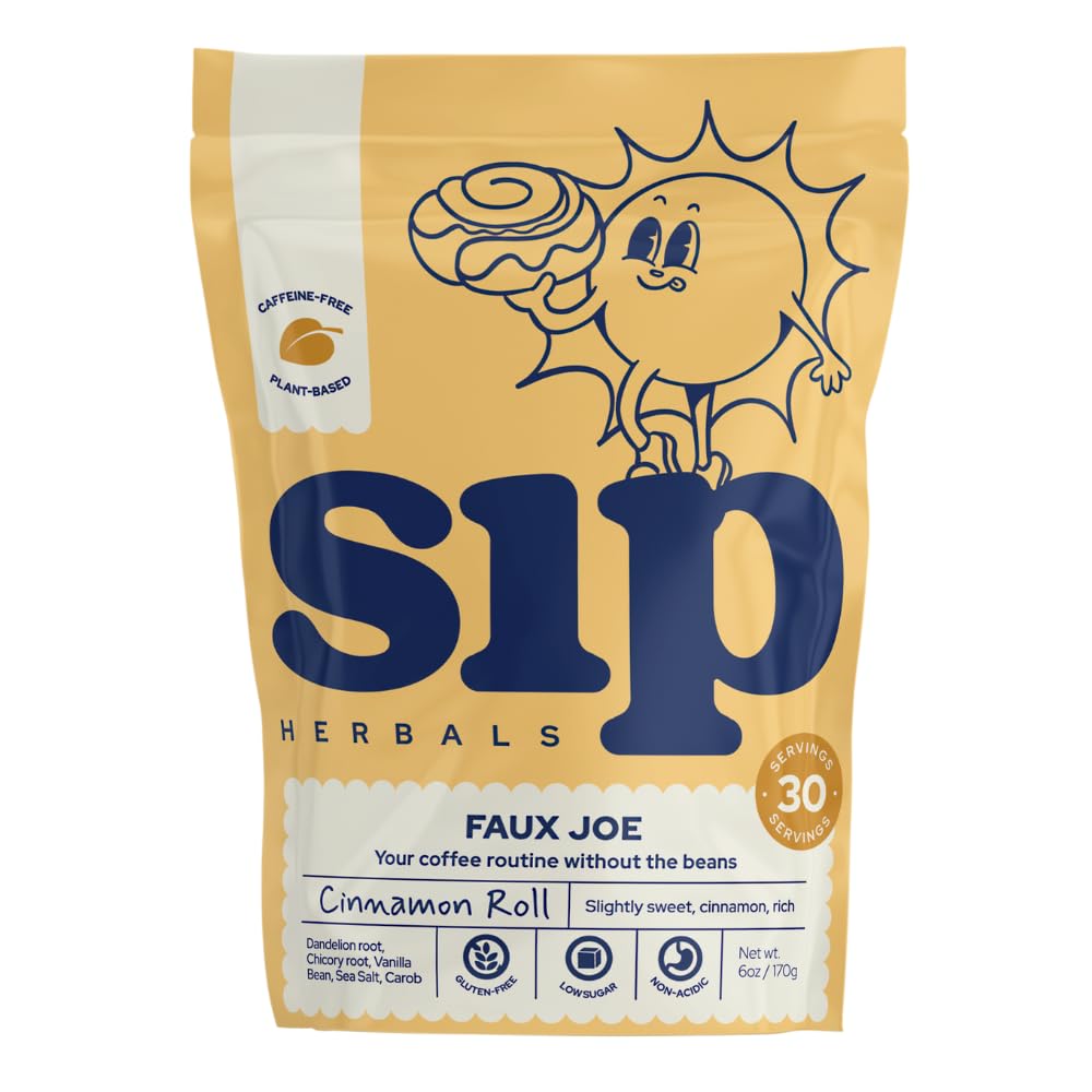 Sip Herbals Herbal Coffee Alternative - Caffeine Free, Organic, Cinnamon Roll Flavor - 30 Servings
