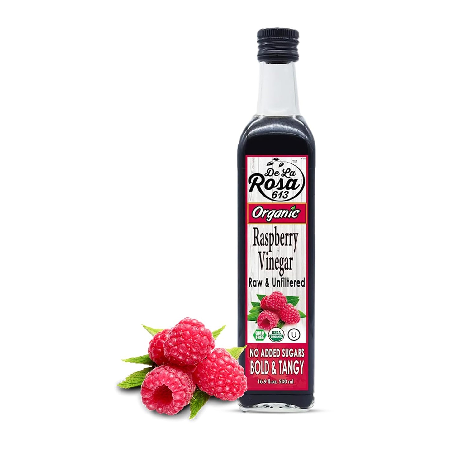 De La Rosa Organic Raspberry Vinegar - Raw & Unfiltered, Vegan, Gluten Free, 16.9 Fl Oz (Pack of 1)