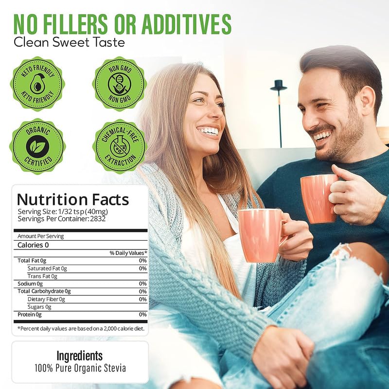 Stevia Select Organic Stevia Powder - Sugar Free Plant Based Stevia Sweetener Non Gmo Pure Stevia Extract - Sugar Substitute No