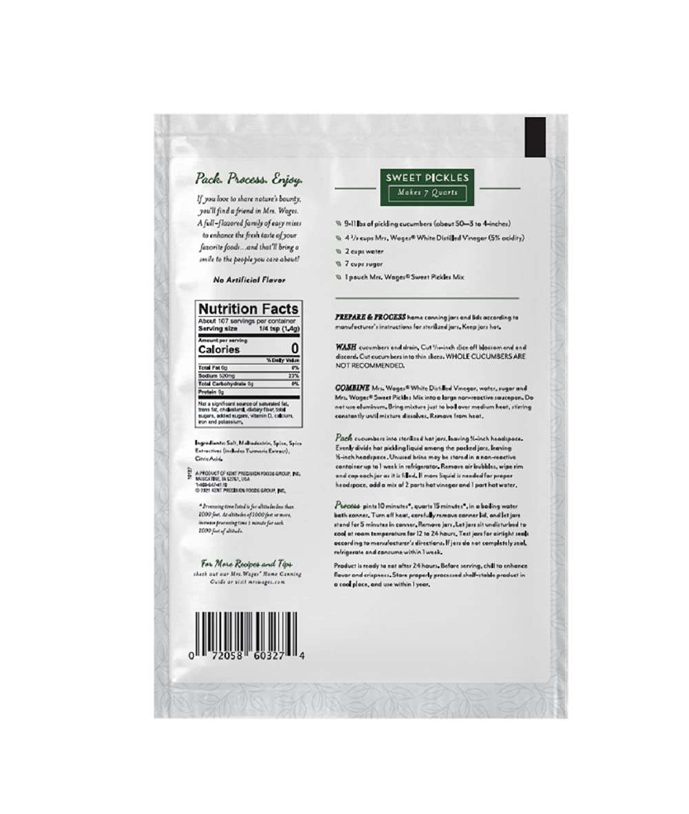 Mrs. Wages Sweet Pickles Quick Process Mix, Quick and Easy, Simple-To-Use, Simple Homemade Pickles, Sweet Traditonal Pickle Flav