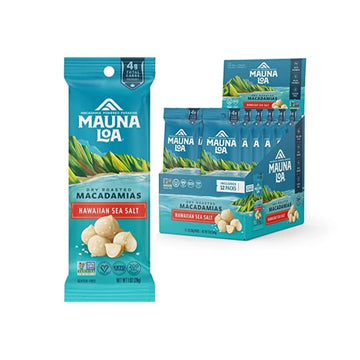 Macadamia Nuts, Hawaiian Sea Salt Flavor, Snack Mac Mini Pouches, Single Serve 1 Oz Bags (Pack of 12)
