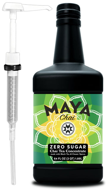 Maya Chai Tea Concentrate, Zero Sugar, Heritage Recipe, 64 Ounce with White Pump
