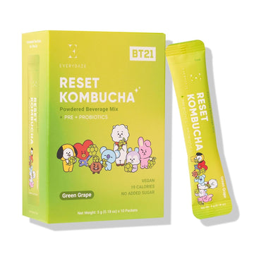Everydaze Bt21 Reset Kombucha Tea Powdered Beverage Mix | 10 Sticks | Prebiotics + Probiotics | Vegan | No Added Sugar, Gluten F