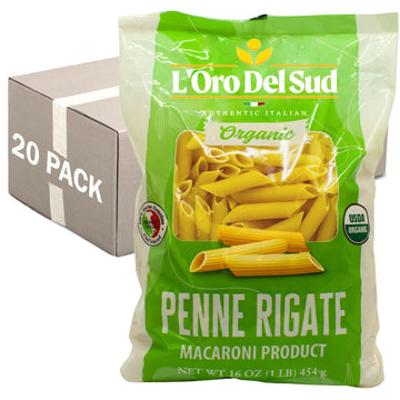 Organic Penne Rigate, 100% Durum Wheat, Italian Pasta, Premium Quality Product of Italy (20 pack x 16 Oz) Non GMO, Vegan, Kosher