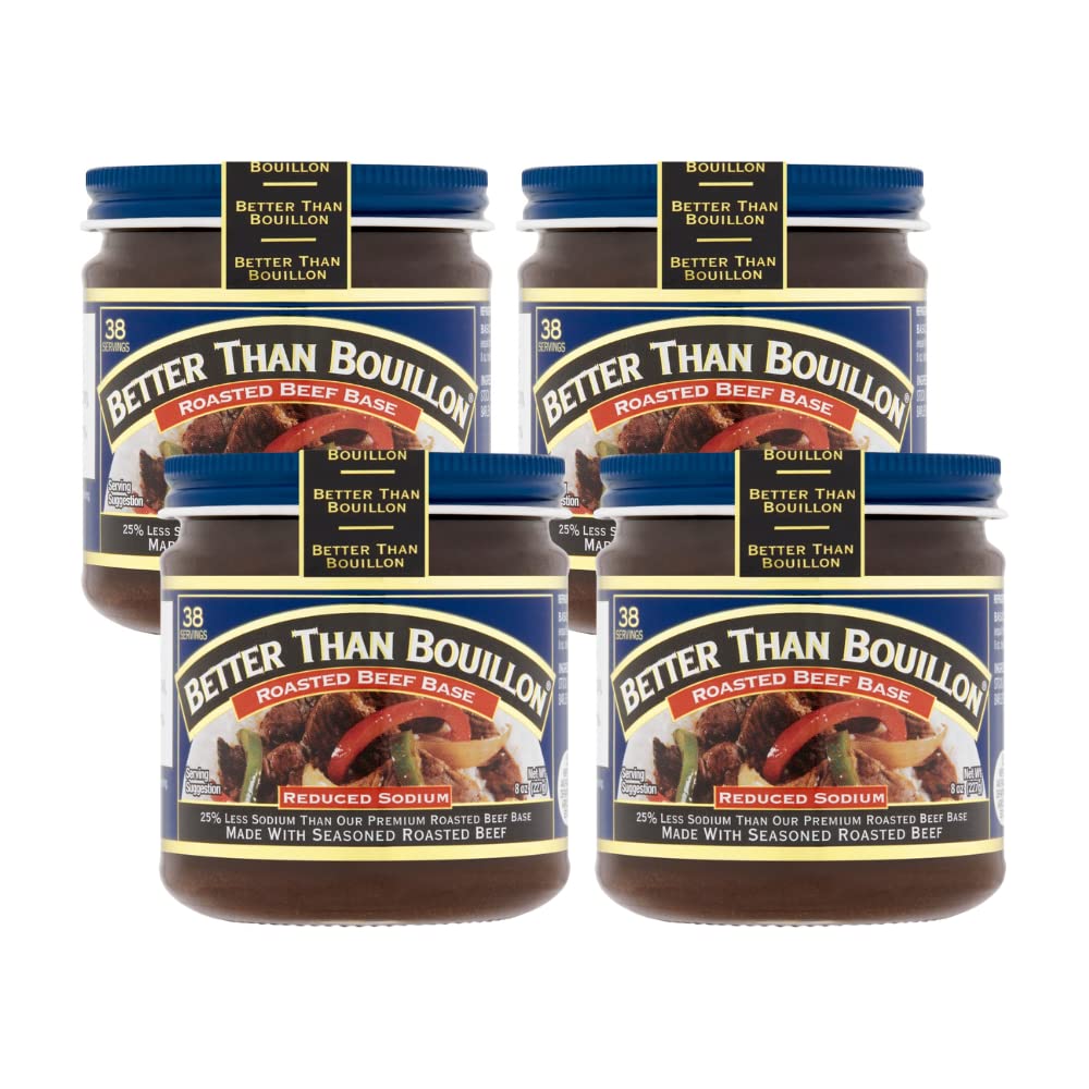 Better Than Bouillon All Natural Reduced Sodium Beef Base, Makes 9.5 Quarts Of Broth, 38 Servings, Less Sodium & No Artificial Ingredients 8 Ounce (Pack Of 4)