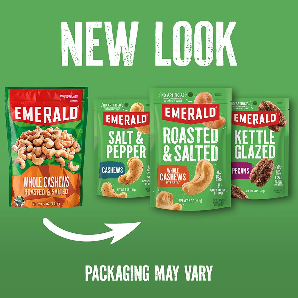 Emerald Salty Sweet Mixed Nuts, Kettle Glazed Peanuts, Almonds, Cashews, Walnuts, Pecans, 5.5oz Resealable Bag, Green
