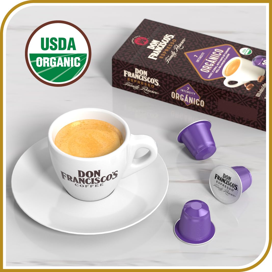 Don Franciscos Espresso Pods, Dark Roast, 40 Aluminum compact pieces, Intensity 7, Compatible with Nespresso, 10 Count (Pack of 4)