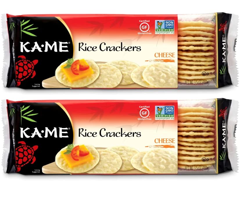 KA-ME Cheese Rice Crackers 3.5 oz, Authentic Asian Ingredients, Certified Gluten-Free, No Artificial Flavors/Colors, Non GMO - (