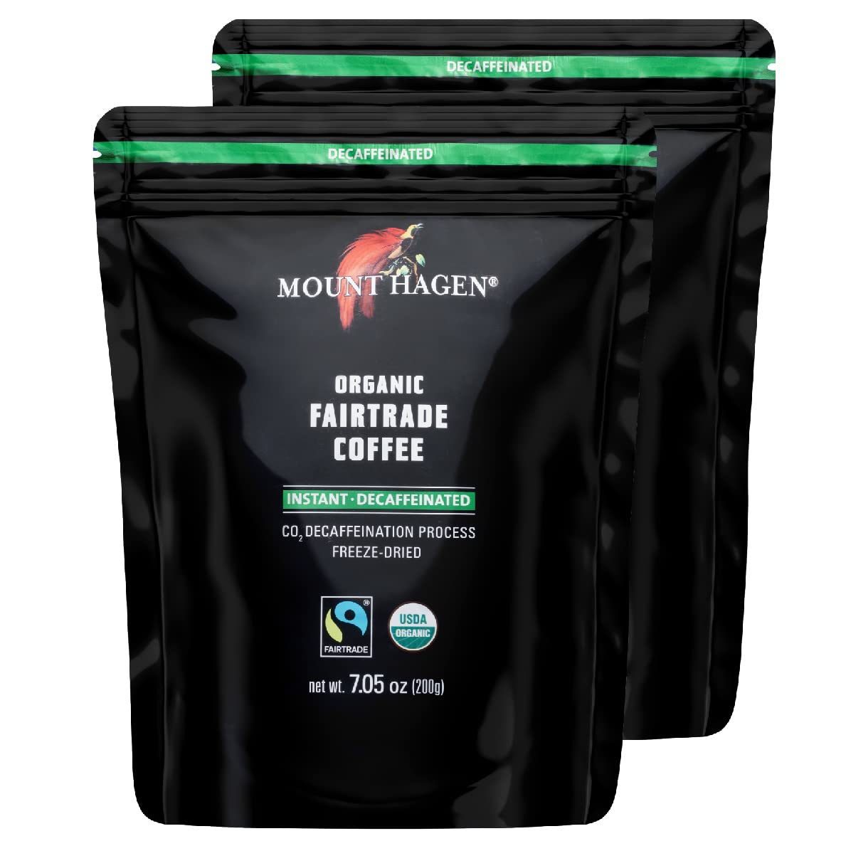 Mount Hagen 7.05oz Organic Freeze Dried Instant Decaf Coffee - 2 Pack | Organic Medium Roast Arabica Beans | Fair-Trade, Eco-fri