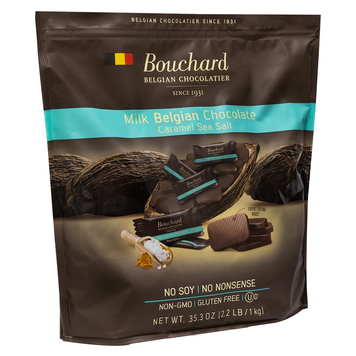 Belgian Milk Chocolate Caramel Sea Salt Napolitains 35.3 Oz (2.2 Lb/1Kg)