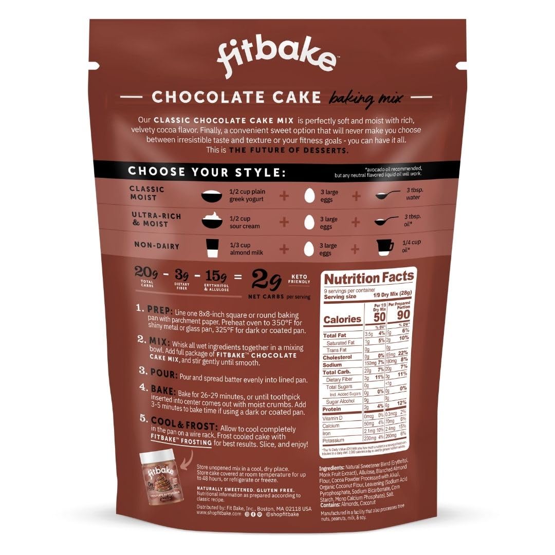 Fitbake Chocolate Cake Baking Mix | 2G Net Carbs | Keto Friendly Low Carb Food | No Added Sugar Keto Snack | Zero Sugar & Gluten