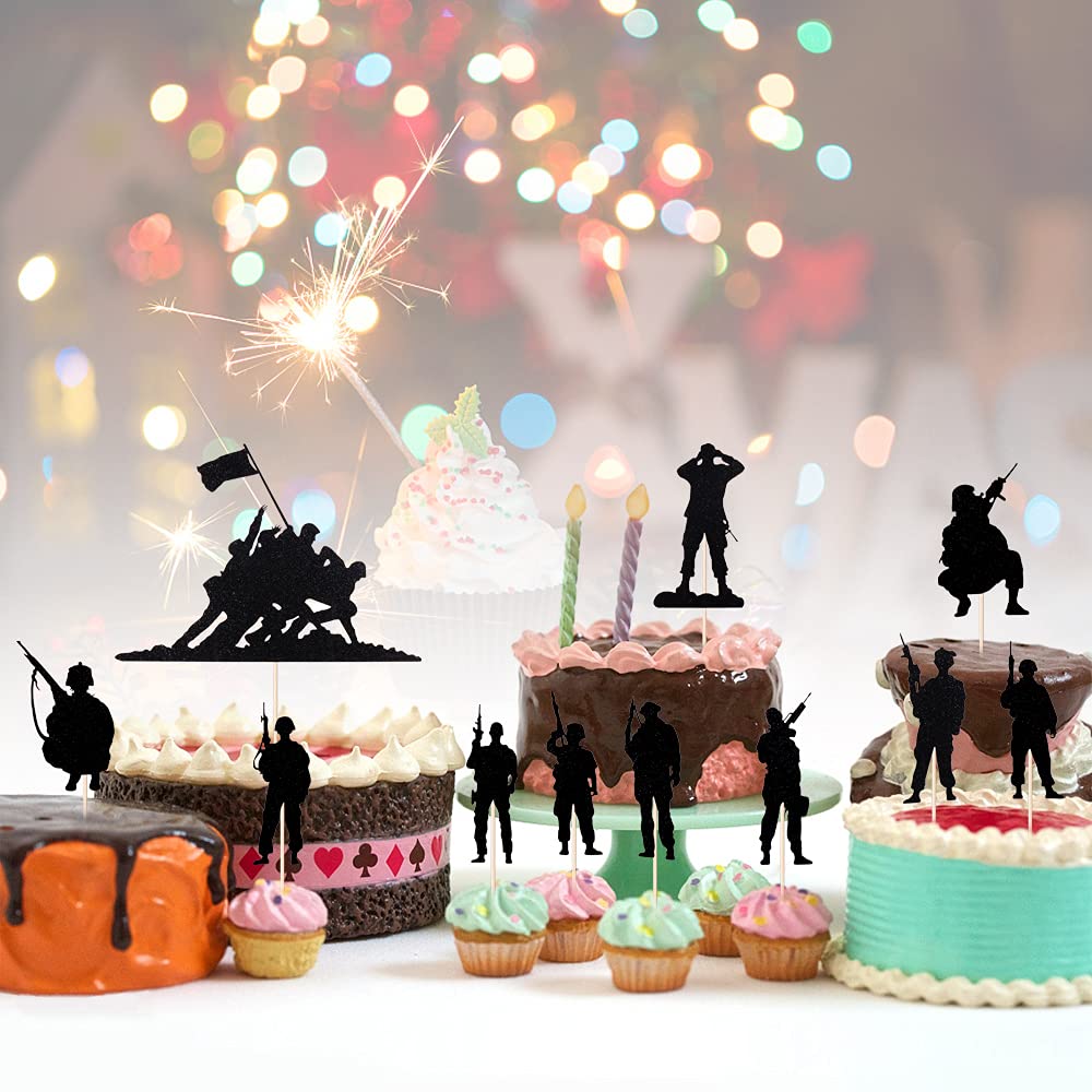 Lveud Military Themed Cake Topper-11 Pcs Military Themed Marine Corps Cupcake Topper-Happy Birthday Cake Topper-Veteran'S Day Ca
