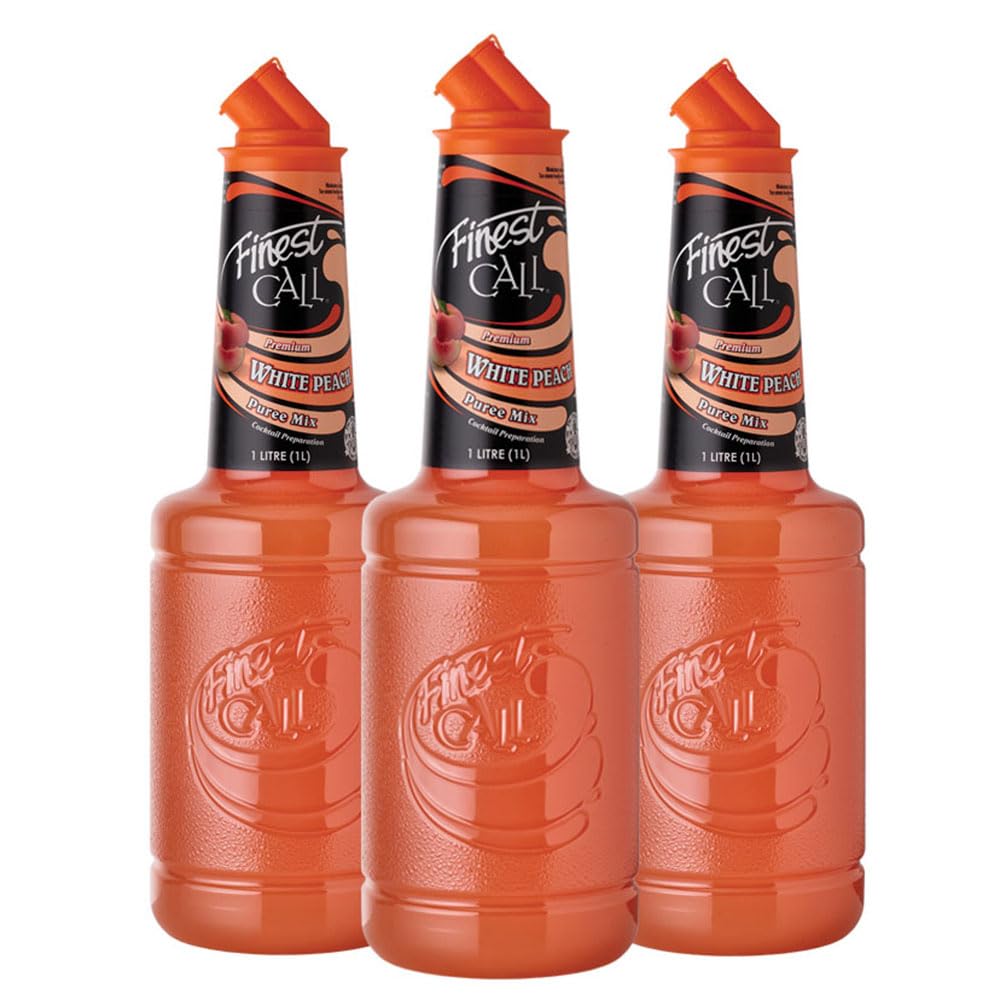 Finest Call Top-Grade White Peach Fruit Puree  1 Liter Bottle (33.8 Fl Oz)  Pack Of 3
