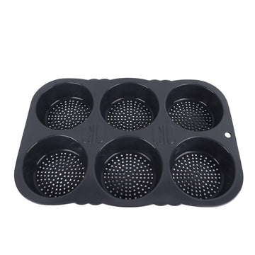Yosoo Health Gear 6-Cavity Silicone Hamburger Bun Mold, Non-Stick Bread Baking Pan for French Rolls & Burger Buns, Foldable & Re