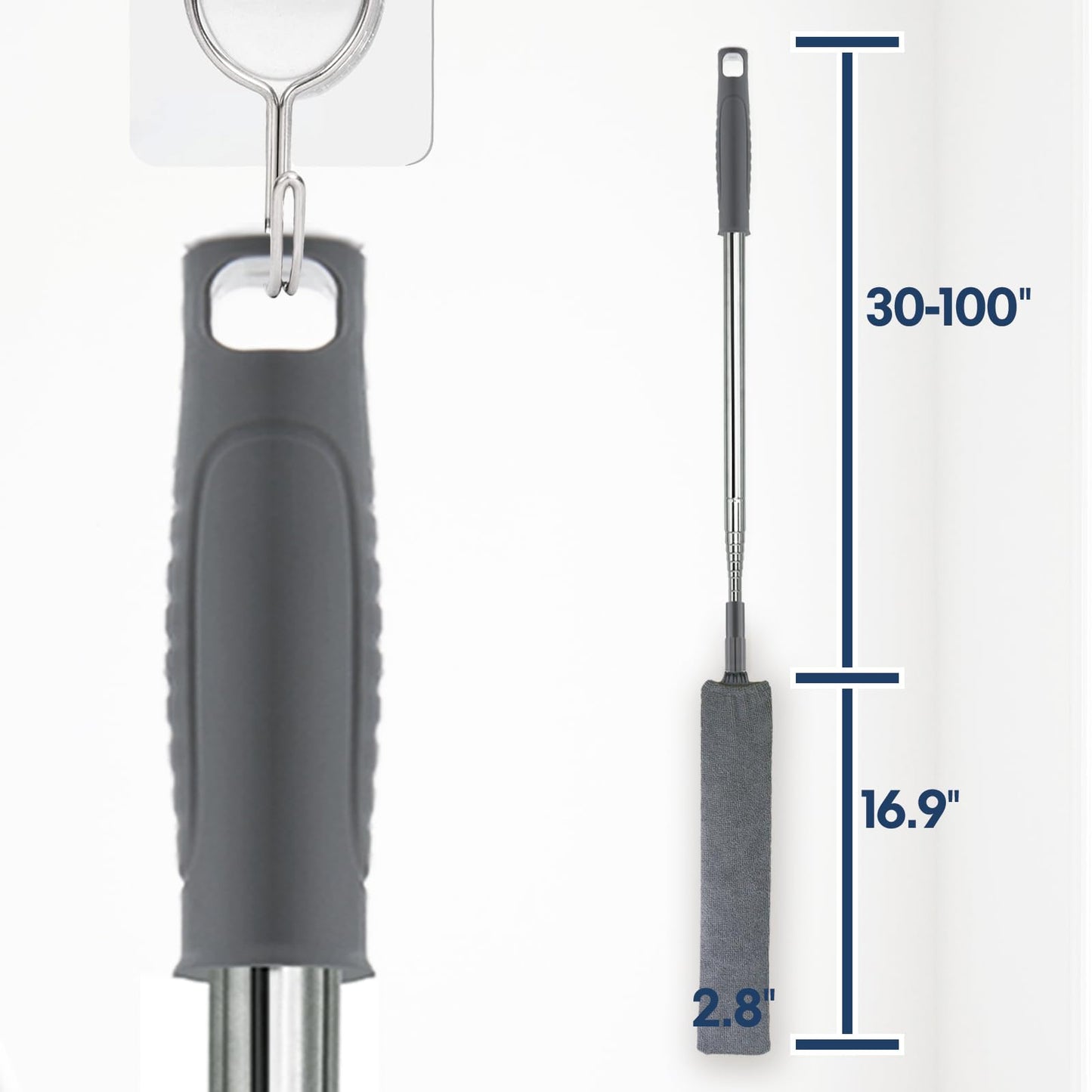 ELEANRA Retractable Gap Dust Cleaner - Extendable Microfiber Duster with 3 Cloths, Gray, Model B0009