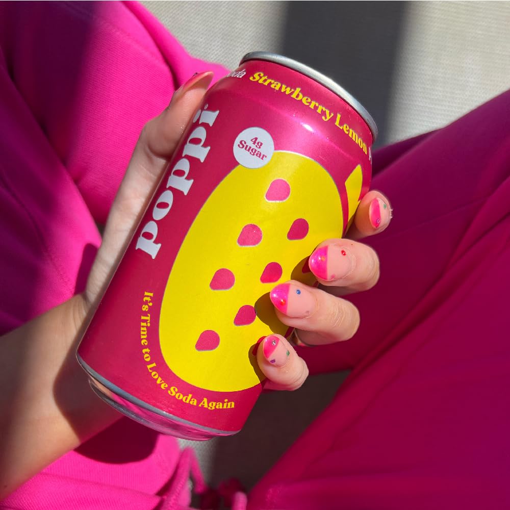 Poppi Strawberry Lemonade Prebiotic Soda, (12 Fl Oz Can)