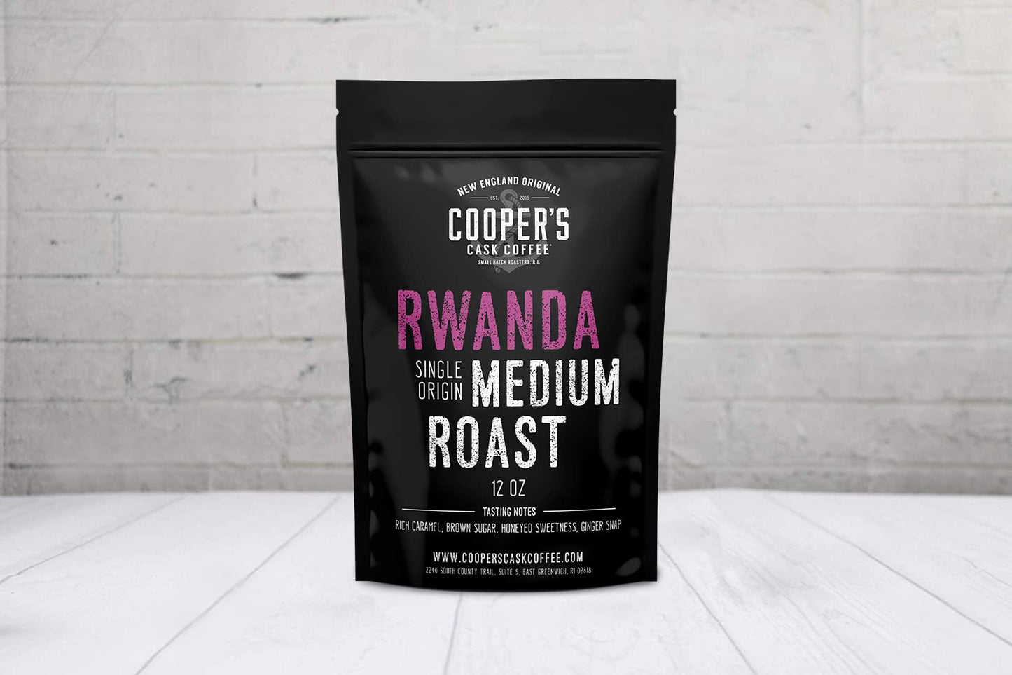 Coopers Cask Coffee Rwanda Medium Roast Whole Bean Coffee, 12 oz Bag, Brown Beans