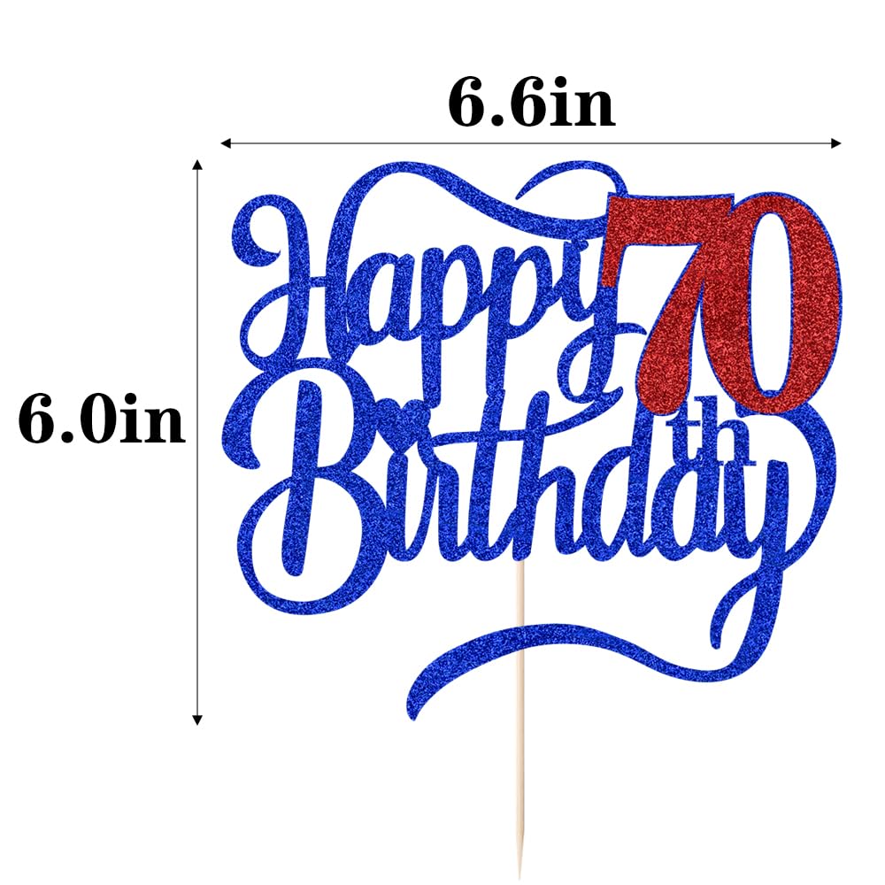Qertesl Glitter Happy 70th Birthday Cake Topper, Gold Cardboard Decor for Men/Women, 70th Anniversary Celebration