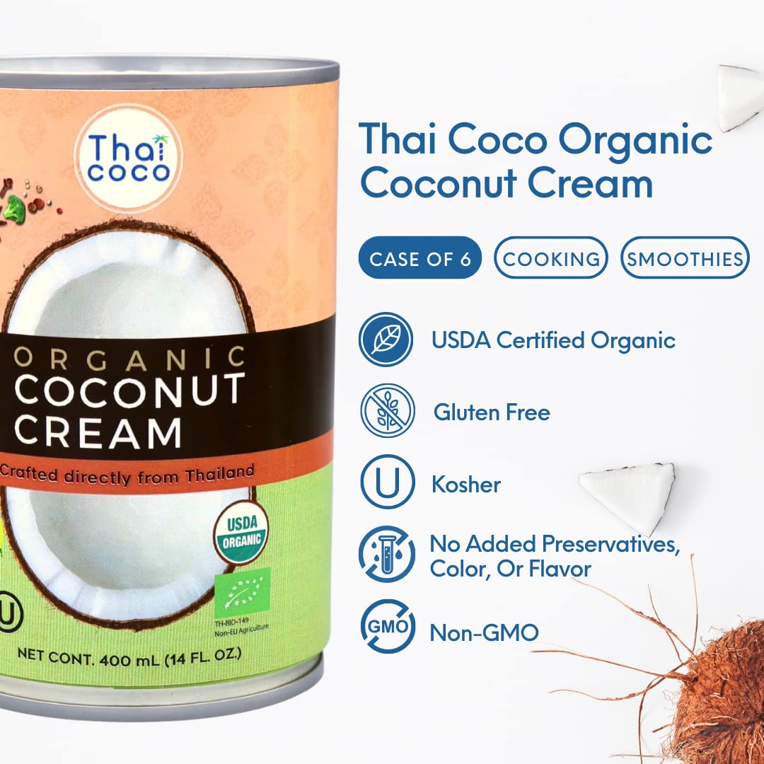 Thai Coco - Organic Coconut Cream Full Fat Unsweetened - 14 Fl. Oz. 6 Pk