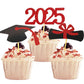 YuBoBo Graduation Cupcake Toppers, 48 PCS Food Picks, Red Paper Grad Cap & Diploma Decorations