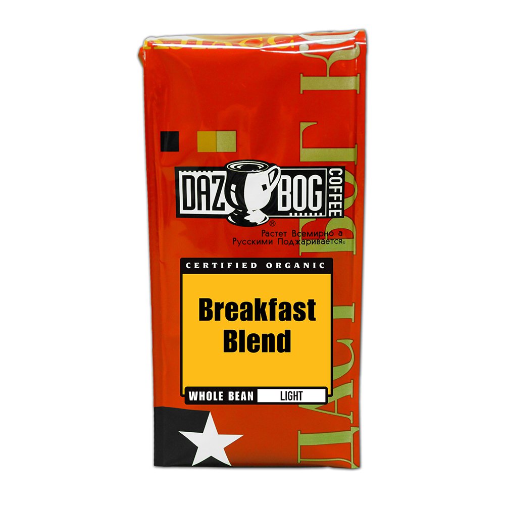 Dazbog Coffee / Organic Breakfast Blend / Whole Bean Coffee / 11 Oz. / Bright Flavor & Earthy Overtones / Light Roast Blend / Heavenly Rich / Vacuum Sealed Freshness, 1