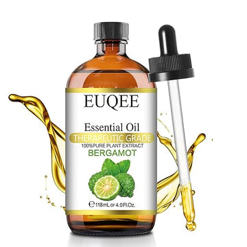 Euqee Bergamot Essential Oil 118Ml Pure Bergamot Oil For Aromatherapy, Diffuser, Sopa Candle Making, Large Bottle With Gift Box