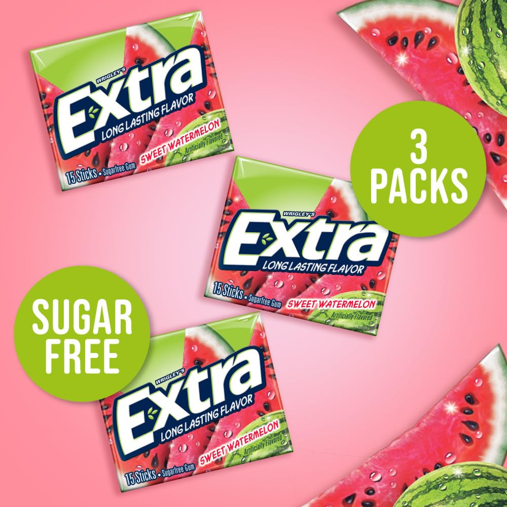 Extra Sweet Watermelon Sugarfree Gum, Multipack, 15 Count (Pack Of 3)