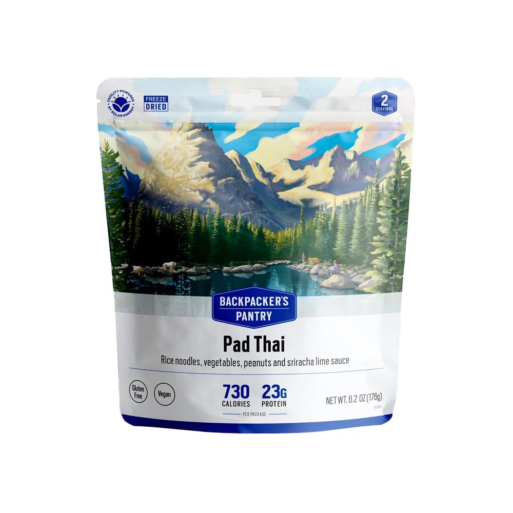 Backpacker'S Pantry Pad Thai, 2 Servings Per Pouch, Freeze Dried Food, 20 Grams Of Protein, Vegan, Gluten Free