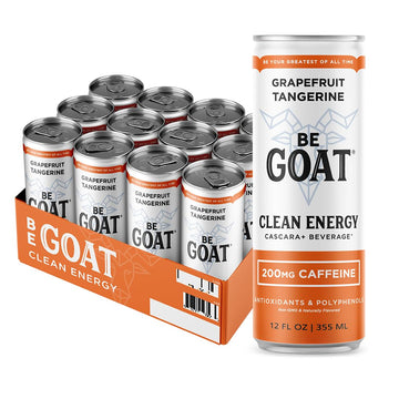 BeGOAT CLEAN Energy Drink - Grapefruit Tangerine, 200 Mg Caffeine, Vegan, Gluten-Free, 12 Fl OZ, Pack of 12