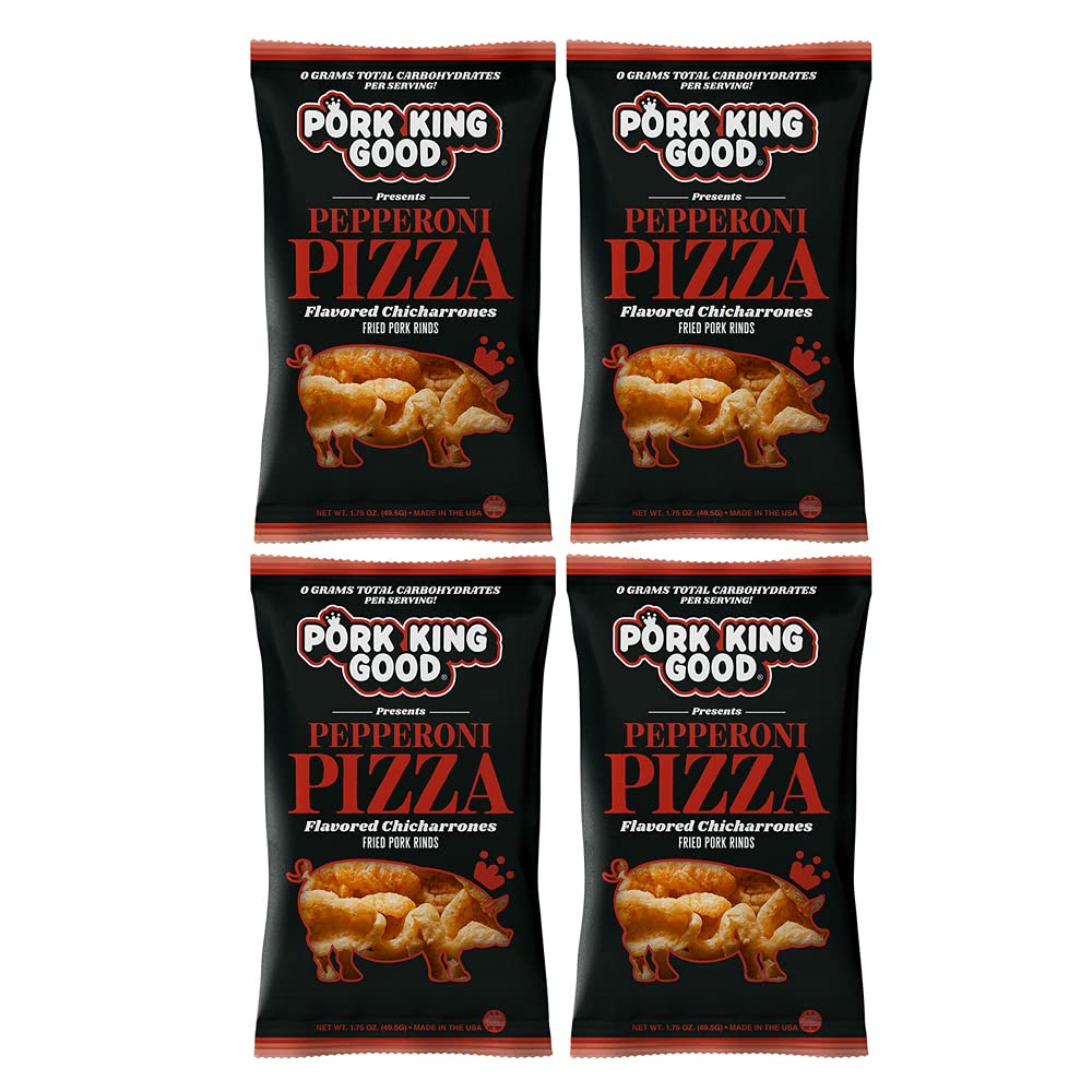 Pork King Good Pepperoni Pizza Pork Rinds (Chicharrones) (4 Pack) Keto Snacks