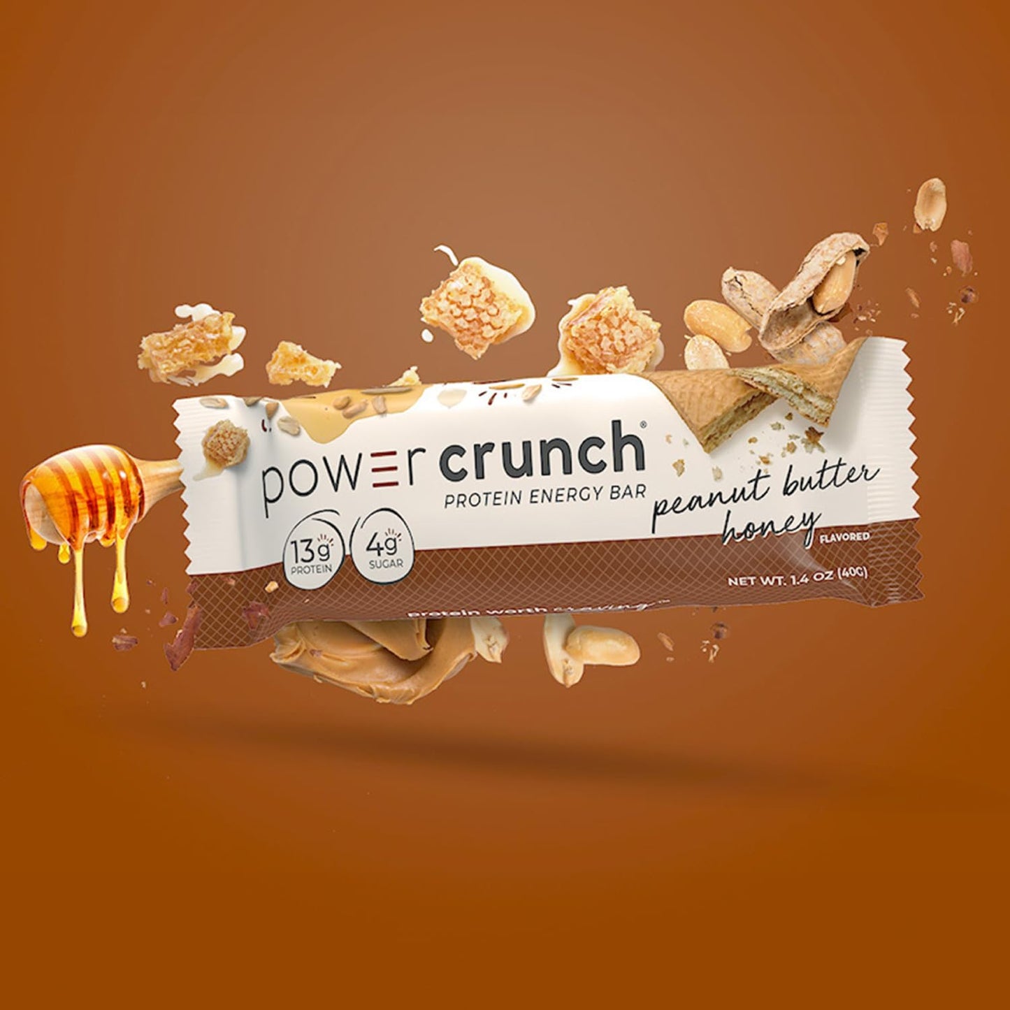 Power Crunch Protein Wafer Bars, High Protein Snacks With Delicious Taste, Peanut Butter Honey, 1.4 Ounce (12 Count)