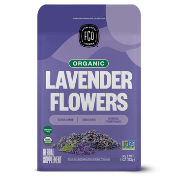 FGO Organic Dried Lavender Flowers, Extra Grade Dried Buds, Imported From France for Culinary or Sachet Bags, 4oz, Packaging May